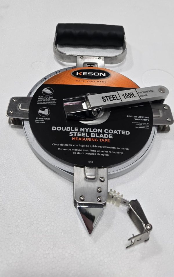 100 FT, UNITS: IN, 1/8, 2X NYLON COATED STEEL TAPE WITH HOOK STAINLESS STEEL HOU